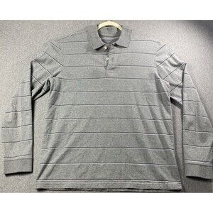 Mens St. John's Bay Long Sleeve Gray Striped Legacy Polo Shirt Size M